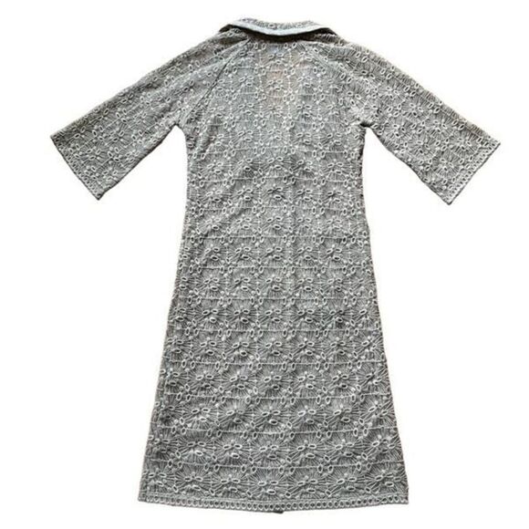 Malandrino Womens Embroidered Duster Linen Lace Dress 42 3/4 Length Sleeve Retro - Picture 2 of 10